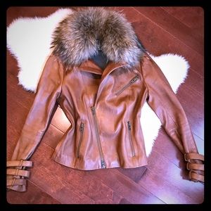 Haute Hippie leather jacket with Fox fur collar